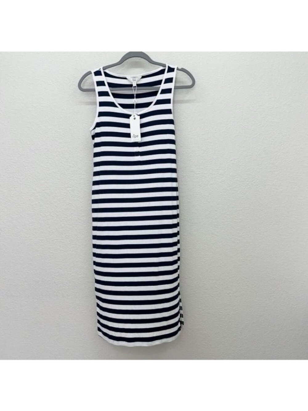 Ripe Nursing Lee Button Down Rib Dress Navy/White Sleeveless Womens Medium NEW
